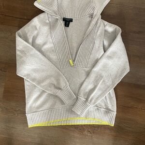 Max Studio Cream Hoodie Sweater with Yellow Trim